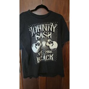 Johnny Cash The Man In Black Graphic T-Shirt XL Black Cotton Guitar Design